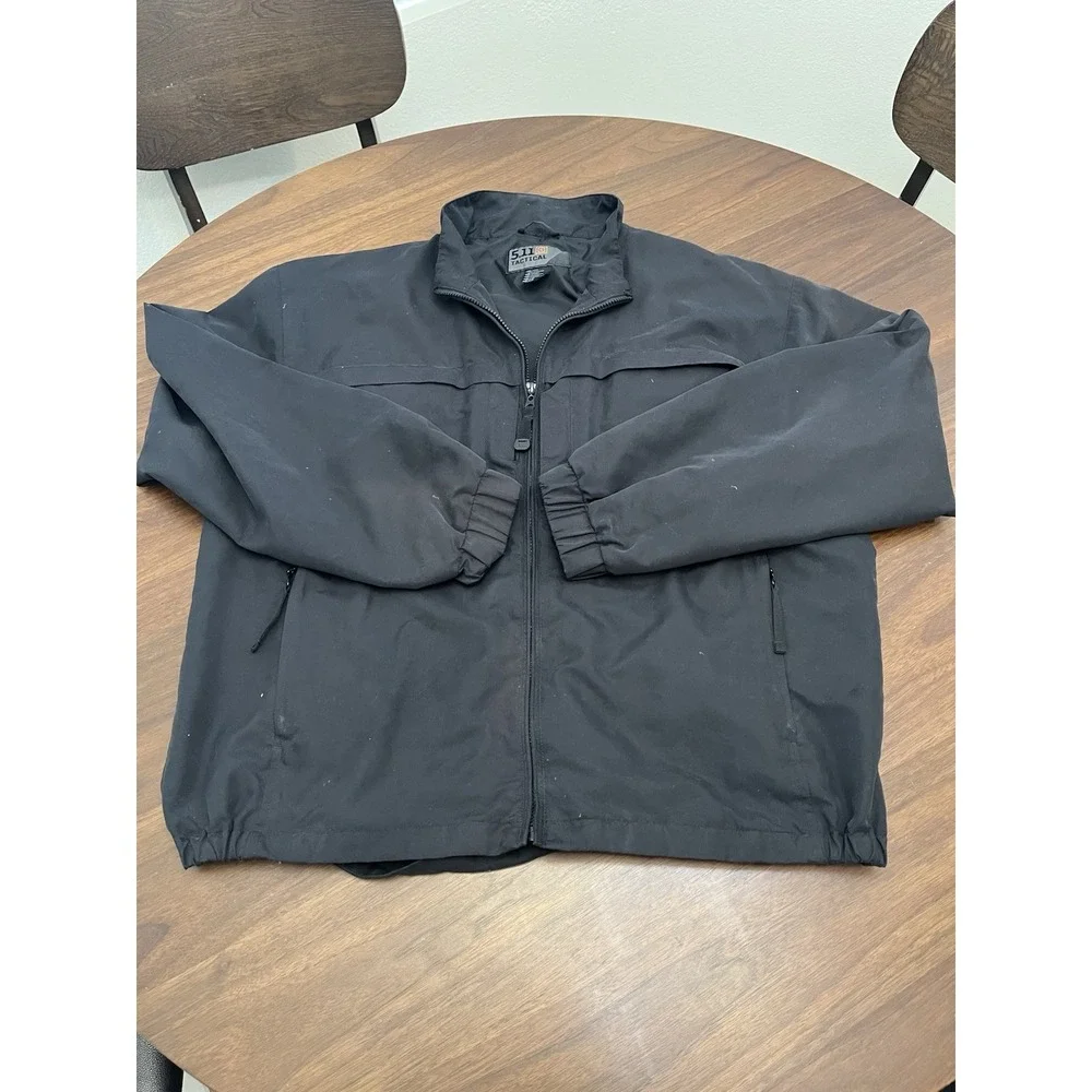 5.11 Tactical Jacket Men Large Black Lined Packable Rain Wind Resistant Full Zip